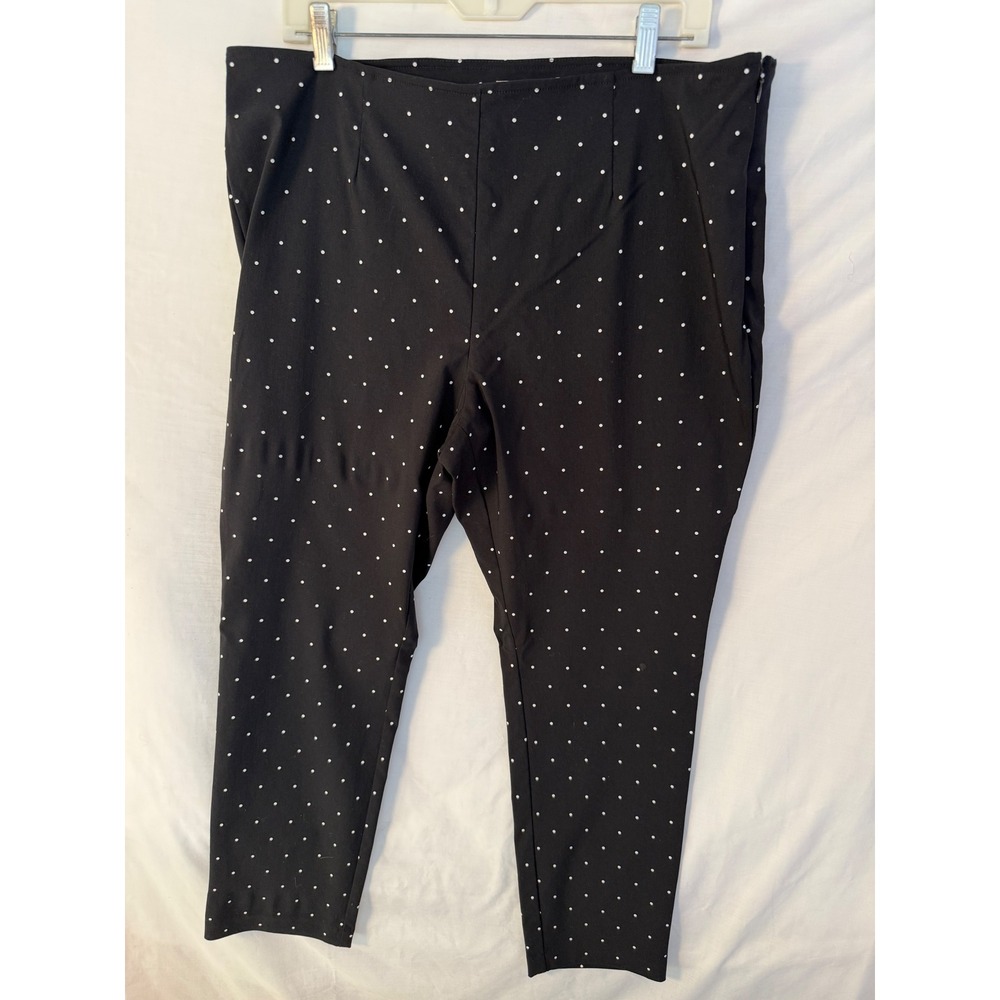 A New Day Womens 16 Black Polka Dot Ankle Pants Side Zip High Rise Stretch Work